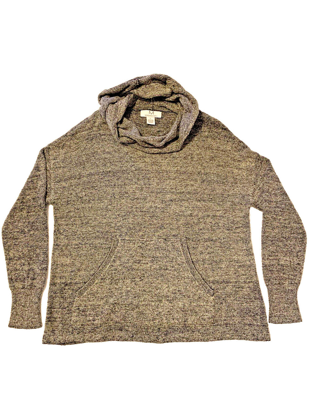 Magaschoni Sweater Mock-Neck Womens L Gray - Center Pockets Cozy Preppy